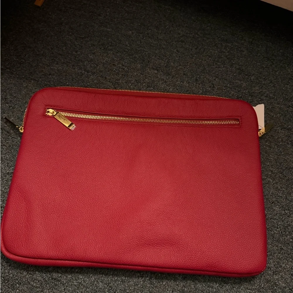 JOY MANGANO Red Laptop Sleeve with Gold Accents
